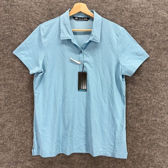 New Travis Mathew Polo Shirt Women XL Blue Collared Short Sleeve 1/4 Button - Picture 1 of 11